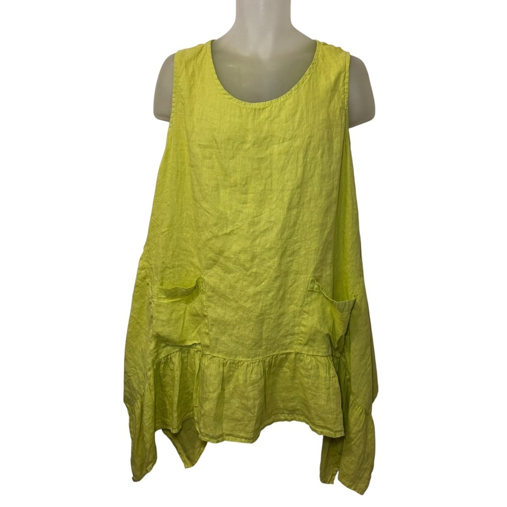 NWT Matchpoint Washable‎ Linen Tunic Top Shark Bite Hem Lime Green Size L